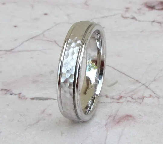 Sterling Silver Wedding Band 925 Women's Hammer Finish Custom Made Ring Designed For You Size 5 6 7 8 9 10 11 12 13 14 15