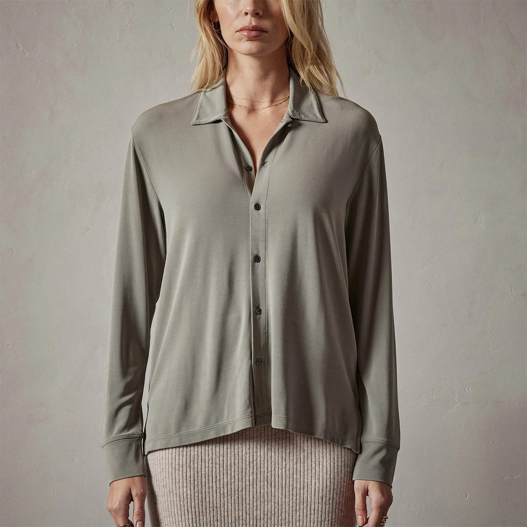 Stretch Matte Jersey Shirt - Concrete