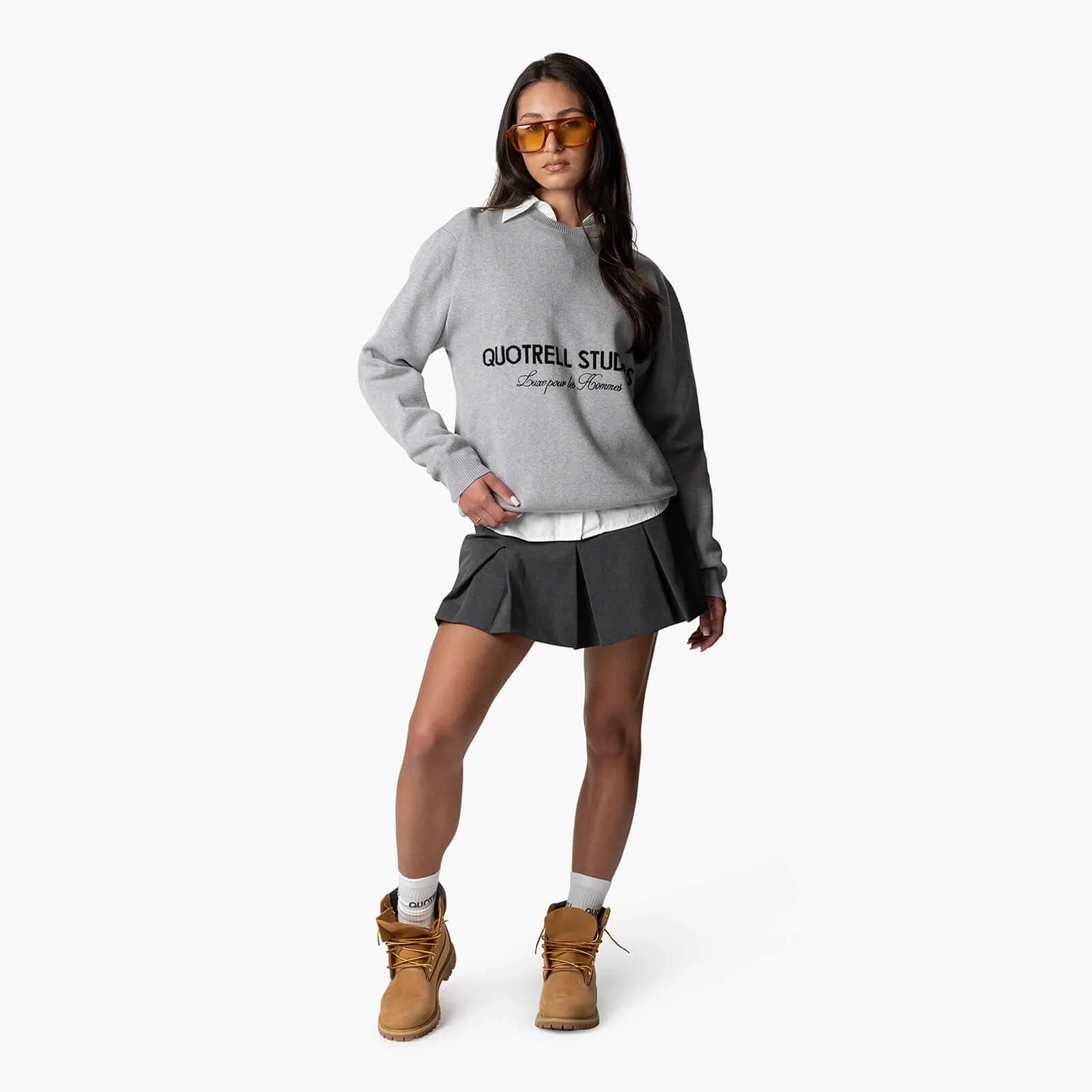 STUDIOS KNITTED CREWNECK | GREY MELEE/BLACK