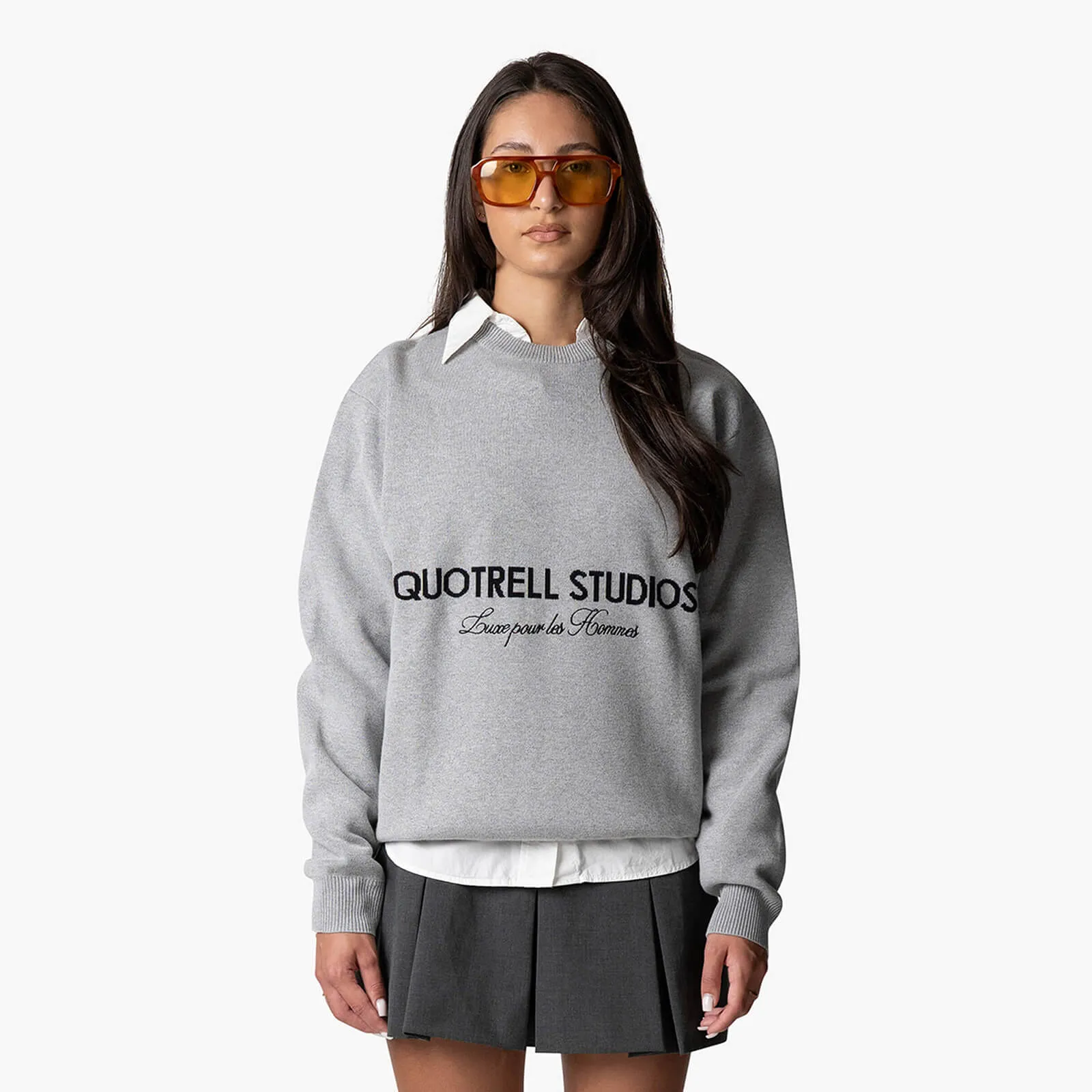 STUDIOS KNITTED CREWNECK | GREY MELEE/BLACK