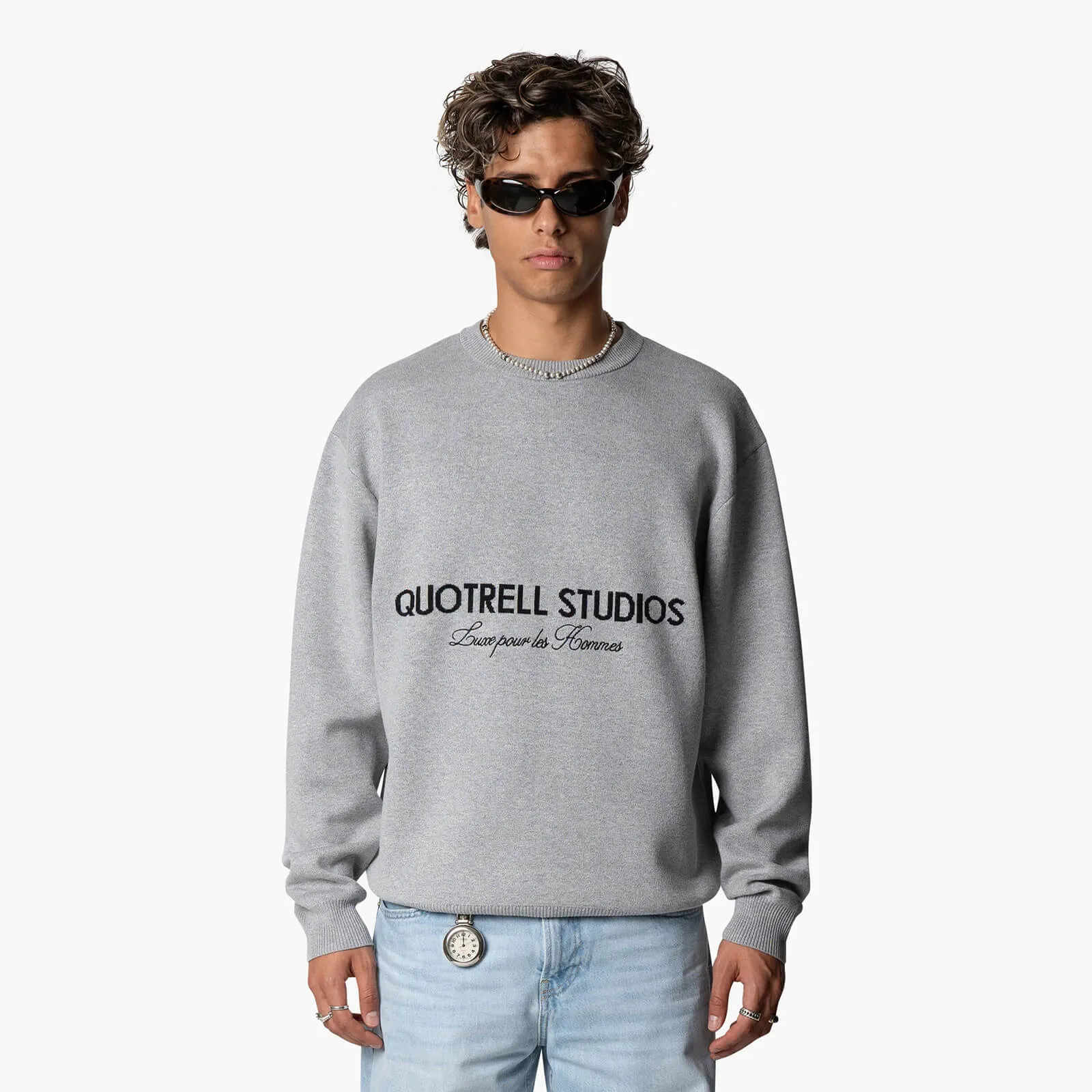 STUDIOS KNITTED CREWNECK | GREY MELEE/BLACK