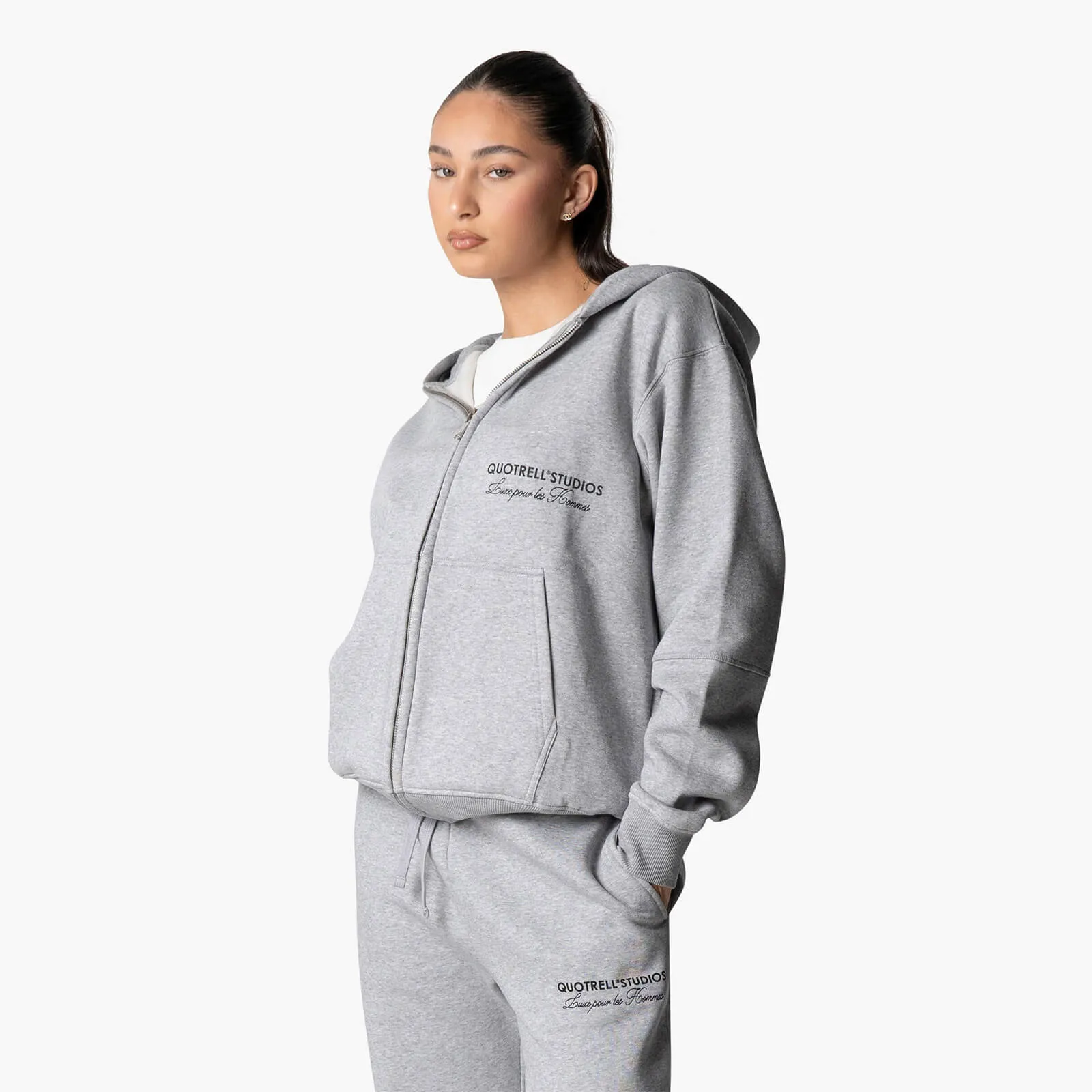 STUDIOS ZIP HOODIE | GREY MELEE/BLACK