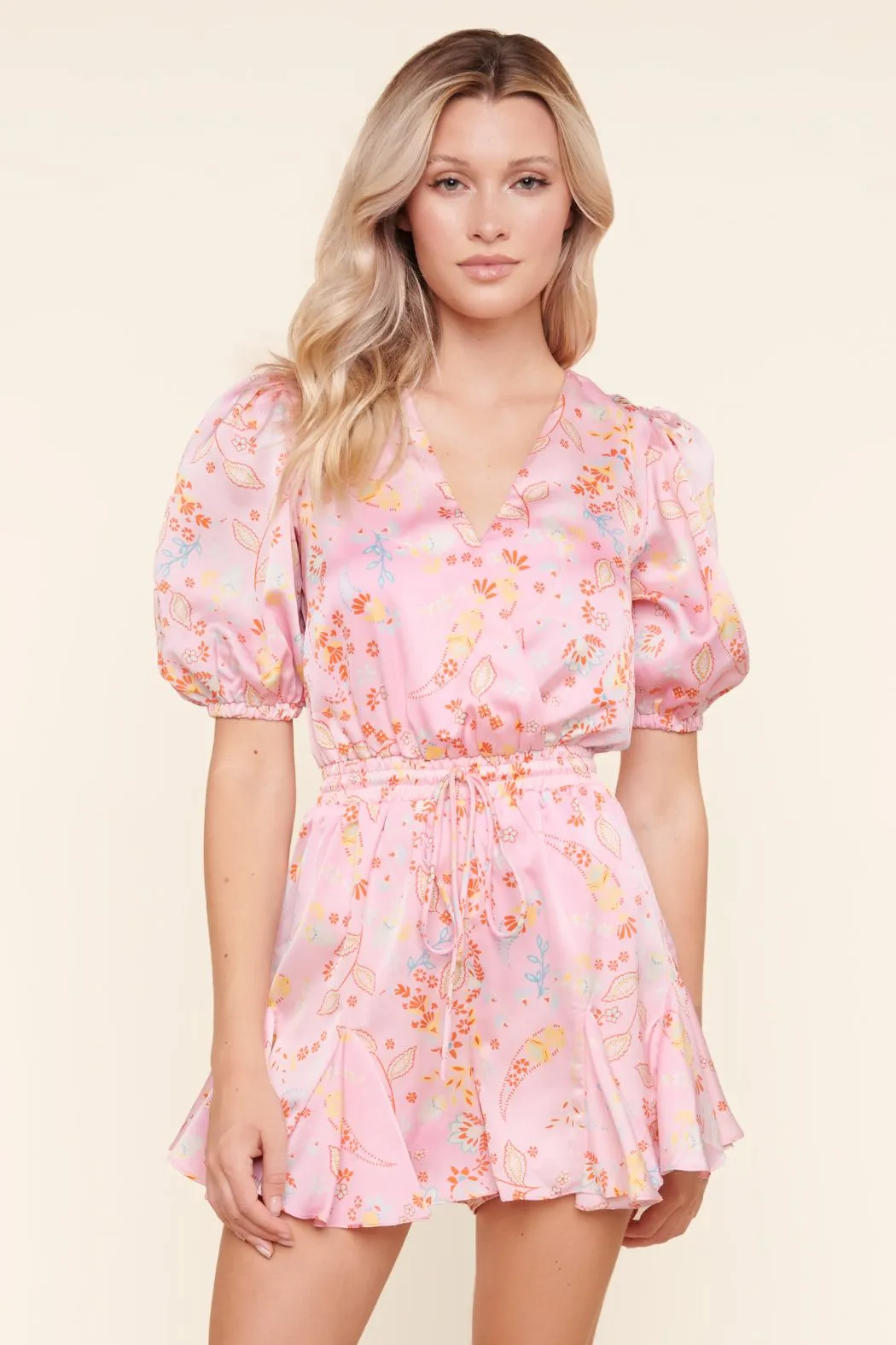 SUGARLIPS Cayla Paisley Puff Sleeve Romper