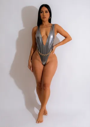 Summer Moves Rhinestones Swimsuit Silver