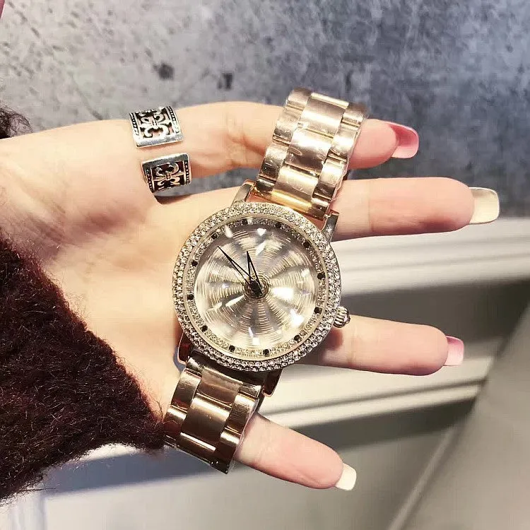 Sunflower Pattern Stainless Steel Strap Women's Watch