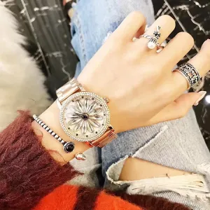 Sunflower Pattern Stainless Steel Strap Women's Watch