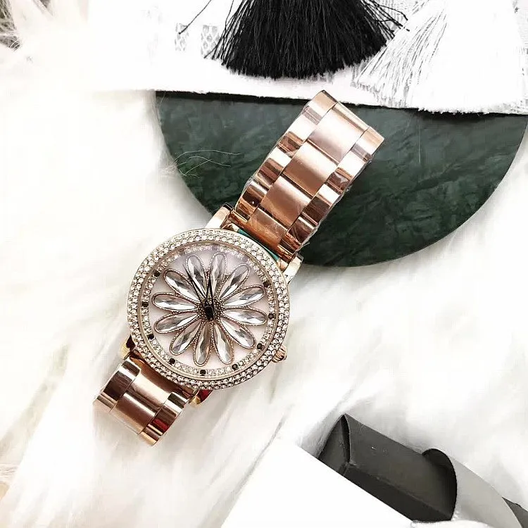 Sunflower Pattern Stainless Steel Strap Women's Watch