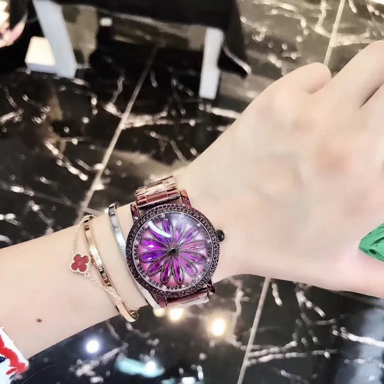 Sunflower Pattern Stainless Steel Strap Women's Watch
