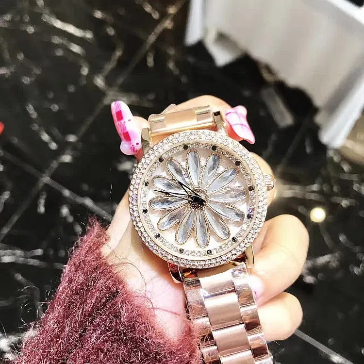 Sunflower Pattern Stainless Steel Strap Women's Watch