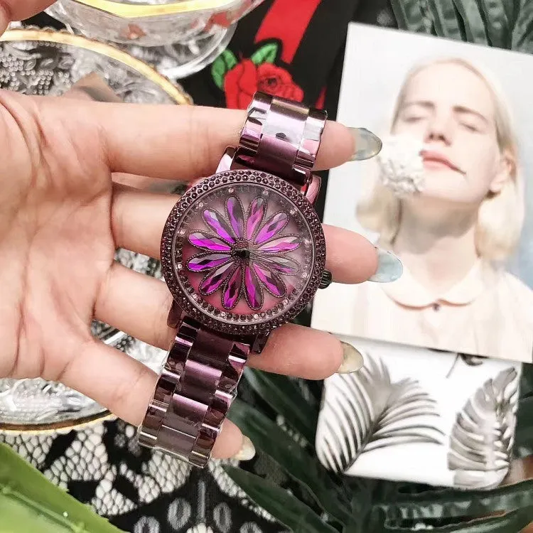 Sunflower Pattern Stainless Steel Strap Women's Watch