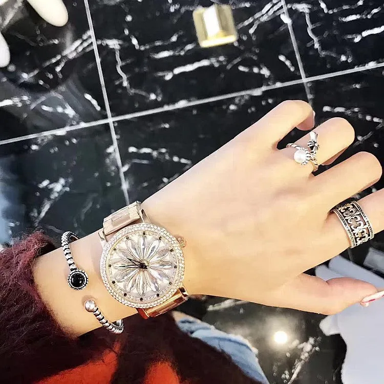 Sunflower Pattern Stainless Steel Strap Women's Watch