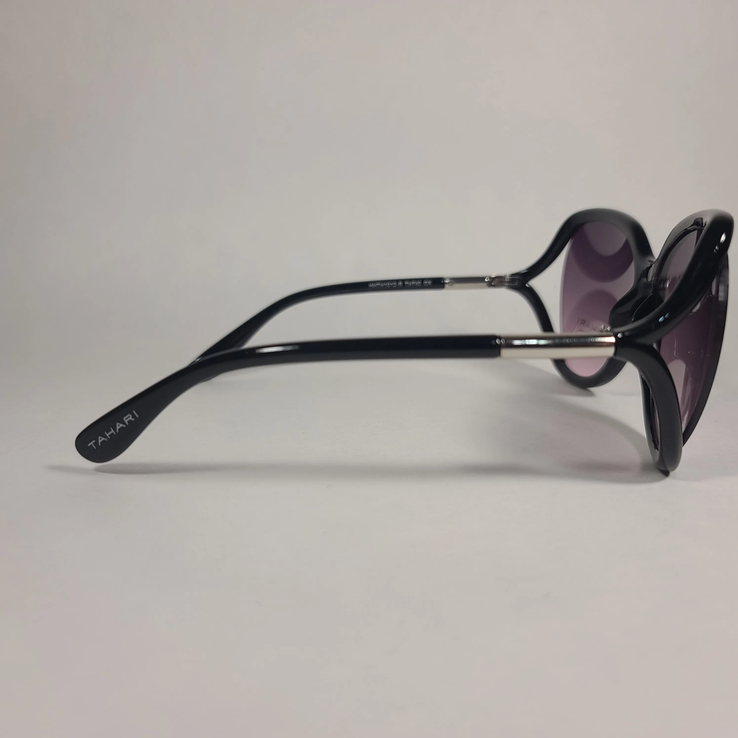 Tahari Butterfly Vented Sunglasses Shiny Black Frame Smoke Gradient Lens TH740 OX