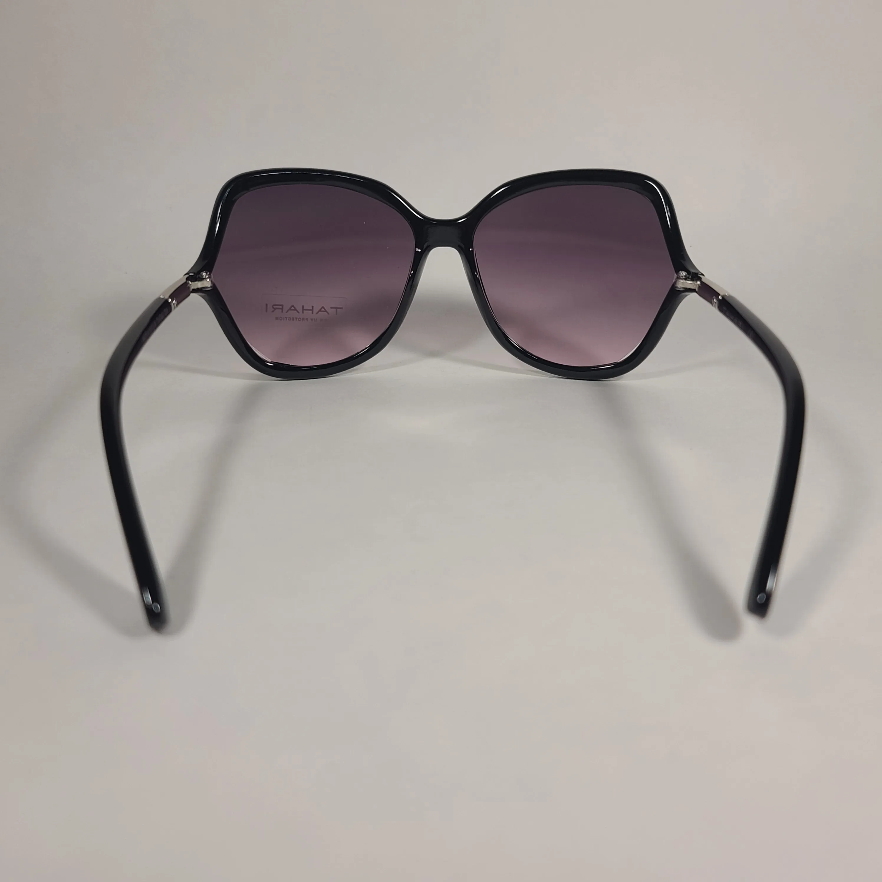 Tahari Butterfly Vented Sunglasses Shiny Black Frame Smoke Gradient Lens TH740 OX