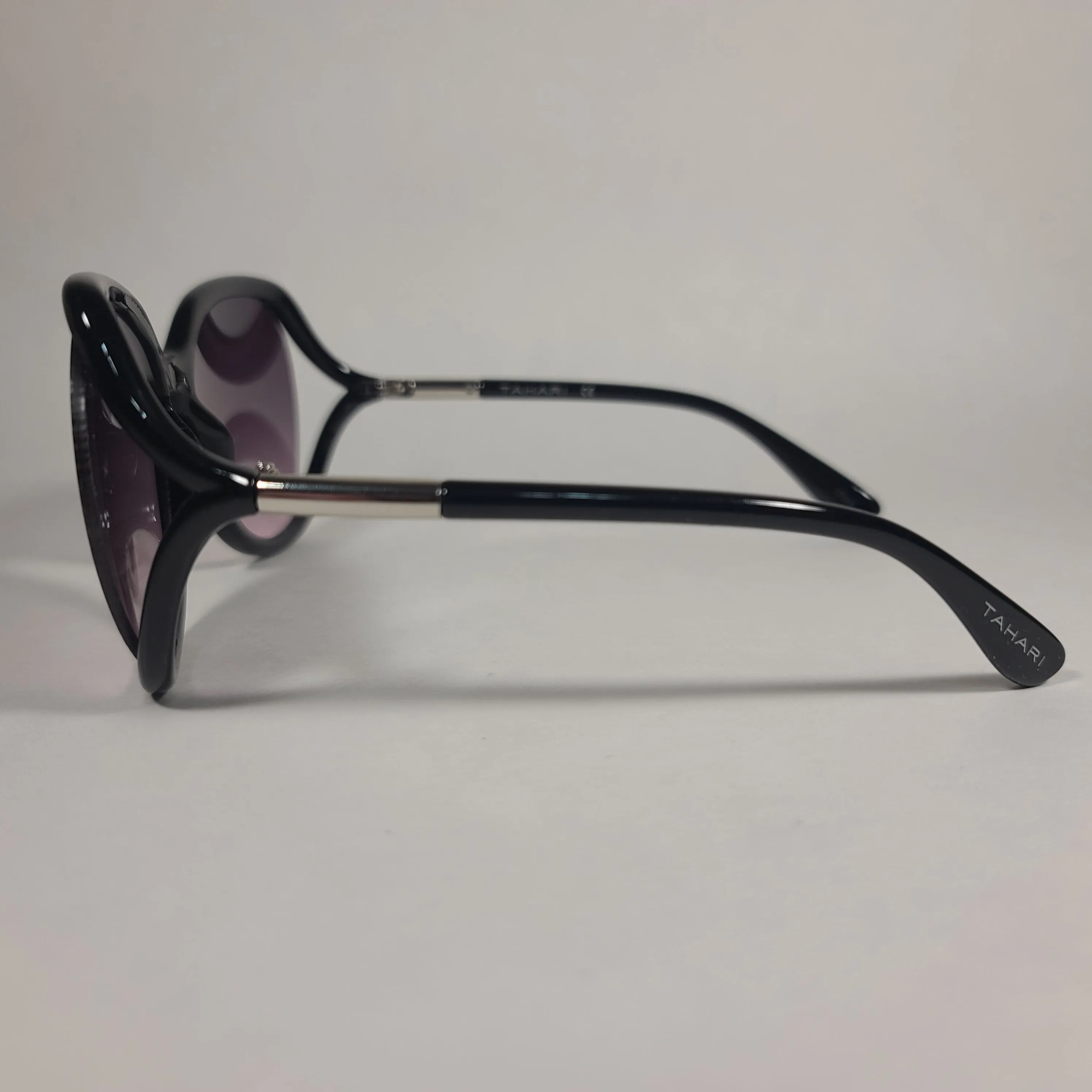 Tahari Butterfly Vented Sunglasses Shiny Black Frame Smoke Gradient Lens TH740 OX