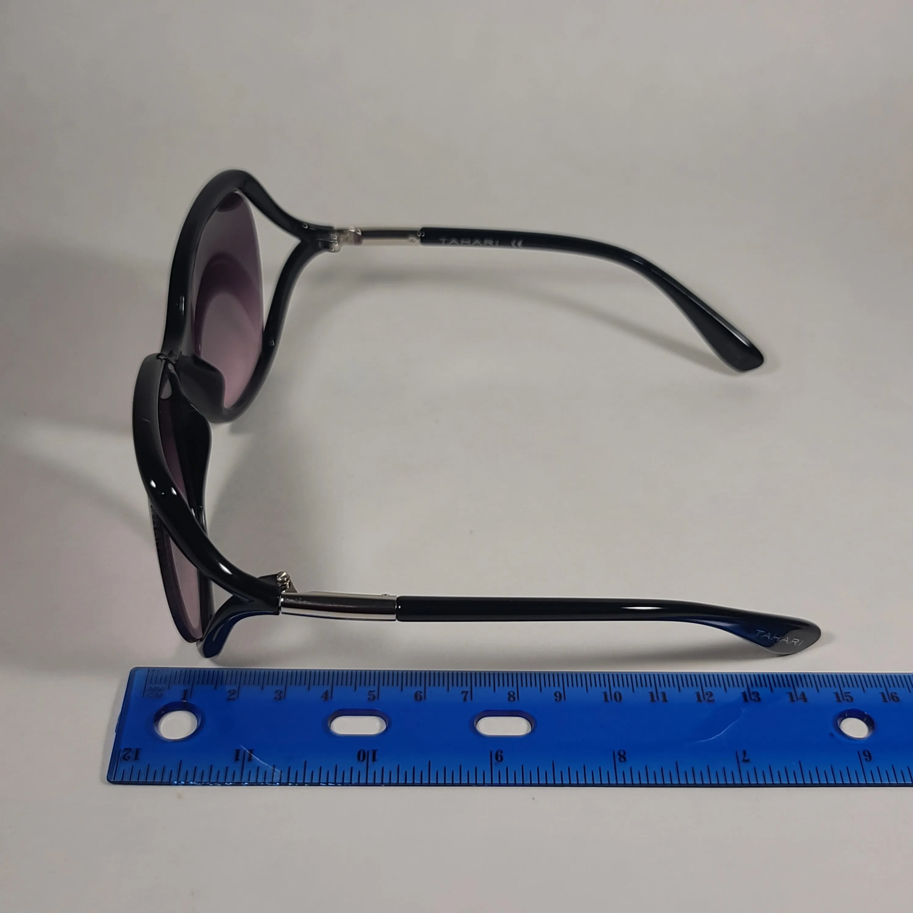Tahari Butterfly Vented Sunglasses Shiny Black Frame Smoke Gradient Lens TH740 OX