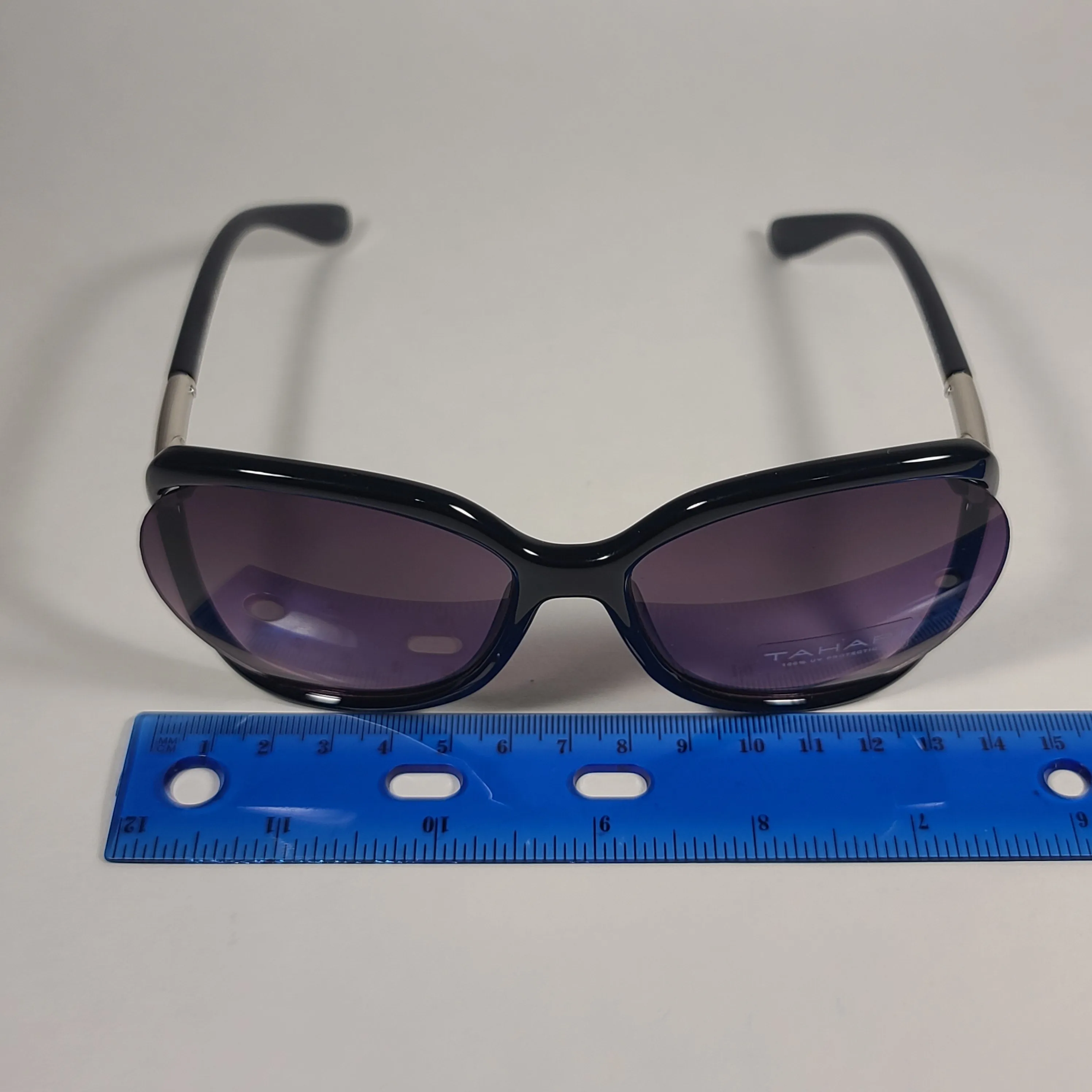 Tahari Butterfly Vented Sunglasses Shiny Black Frame Smoke Gradient Lens TH740 OX