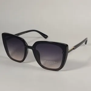 Tahari Cat Eye Square Sunglasses Shiny Black Frame Gray Smoke Gradient Lens TH769 OX