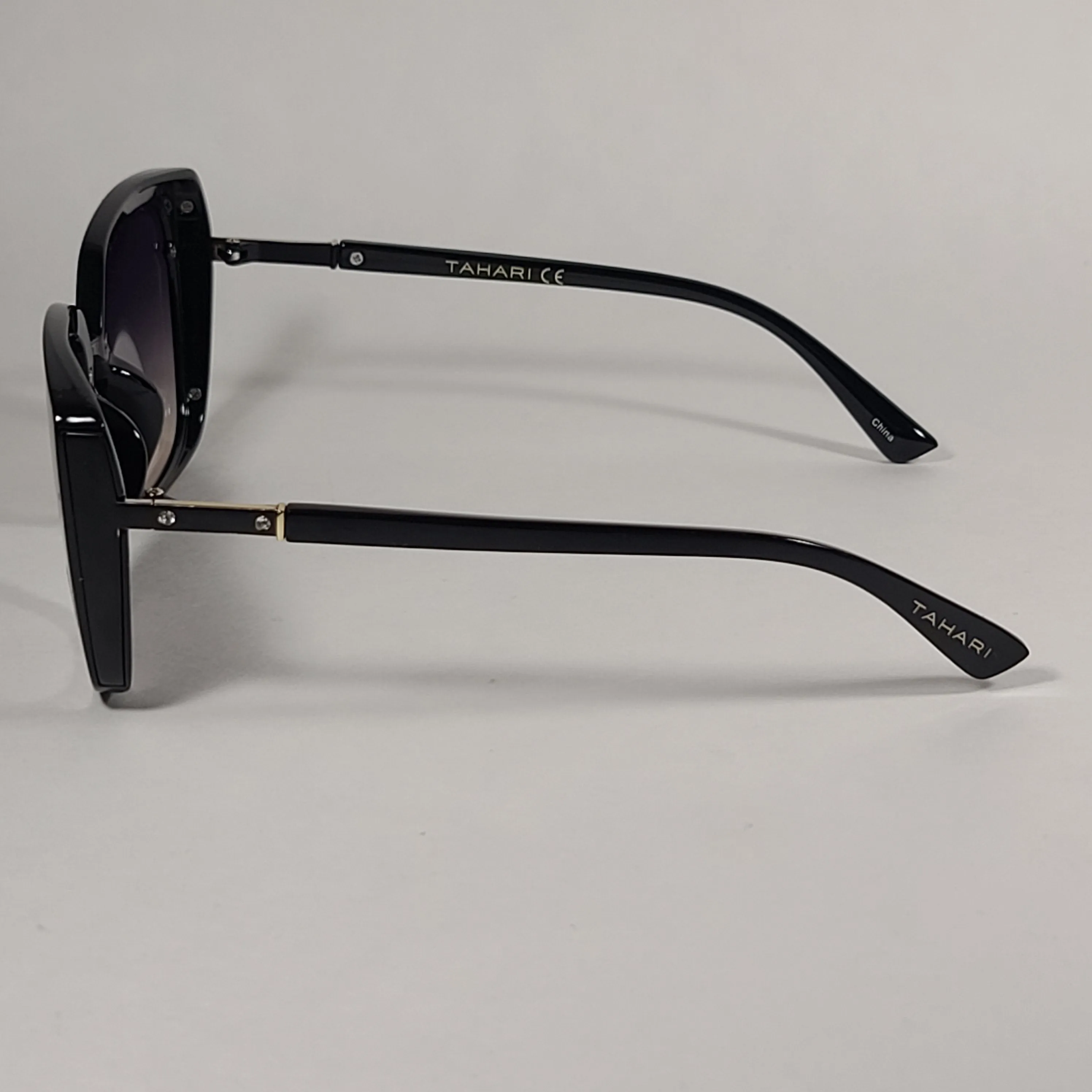 Tahari Cat Eye Square Sunglasses Shiny Black Frame Gray Smoke Gradient Lens TH769 OX