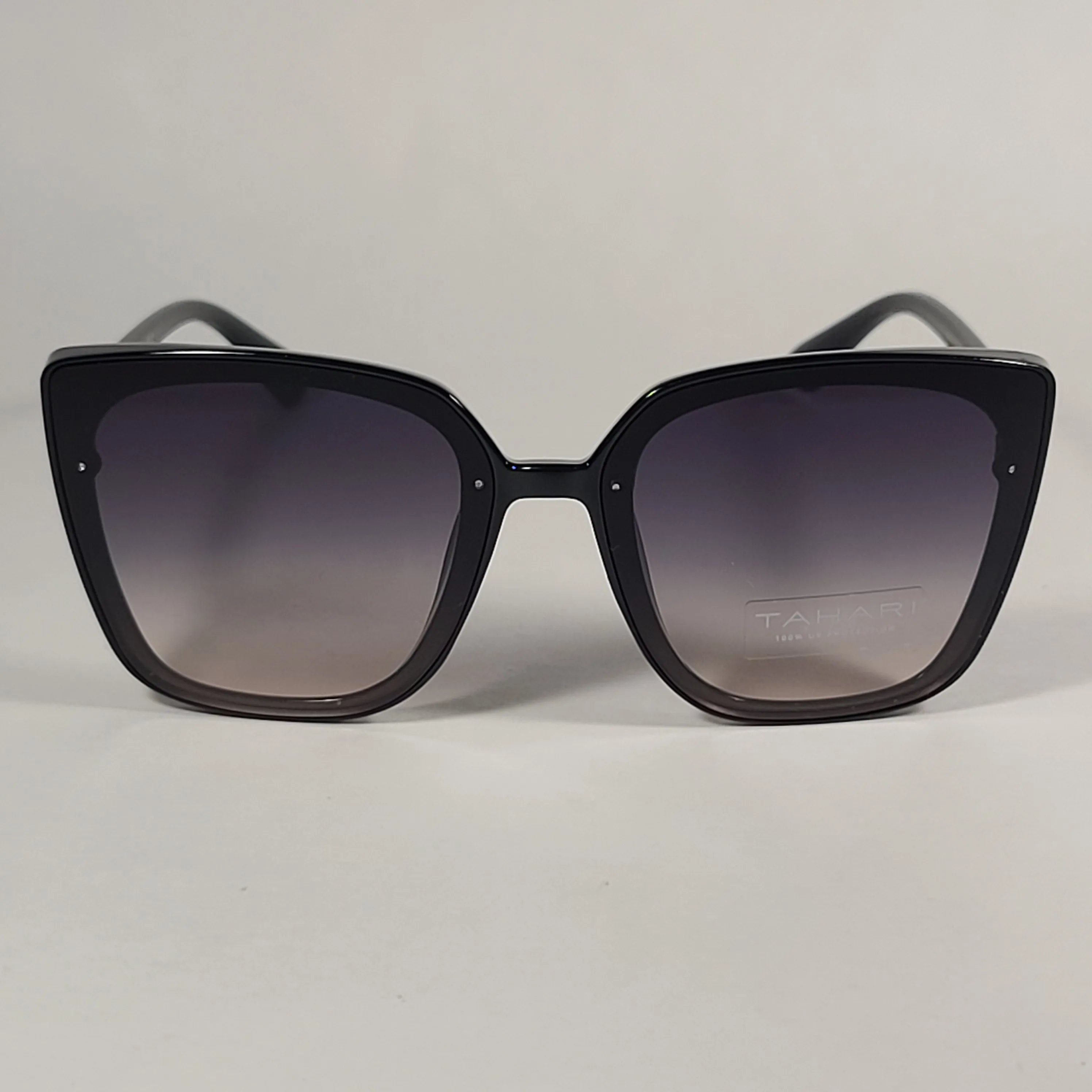 Tahari Cat Eye Square Sunglasses Shiny Black Frame Gray Smoke Gradient Lens TH769 OX