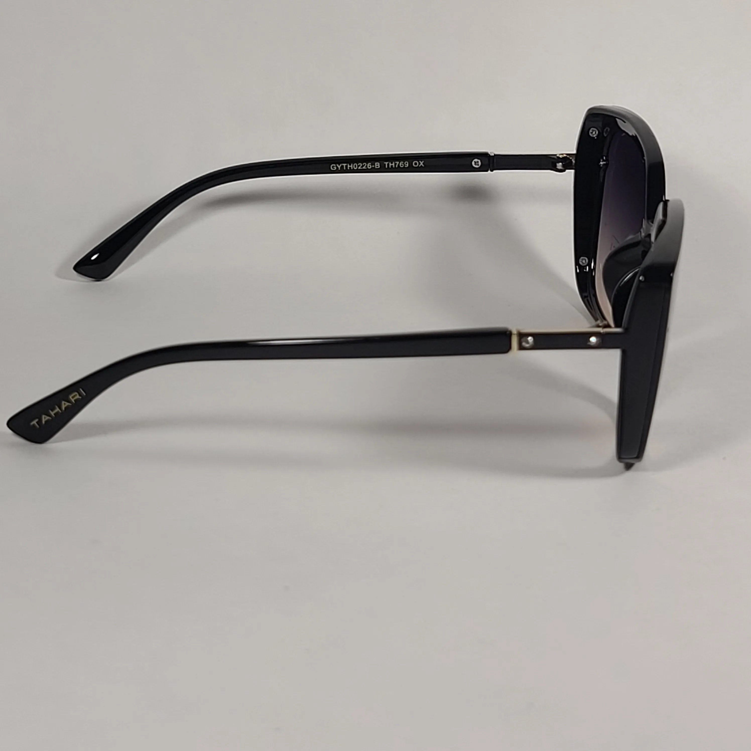 Tahari Cat Eye Square Sunglasses Shiny Black Frame Gray Smoke Gradient Lens TH769 OX