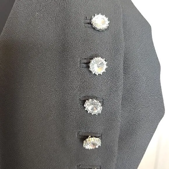Talbots Size 6‎ Black Shift Dress Crepe Long Sleeve Crystal Jeweled Buttons Cuff