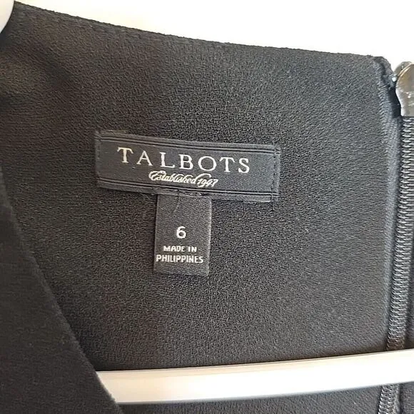 Talbots Size 6‎ Black Shift Dress Crepe Long Sleeve Crystal Jeweled Buttons Cuff