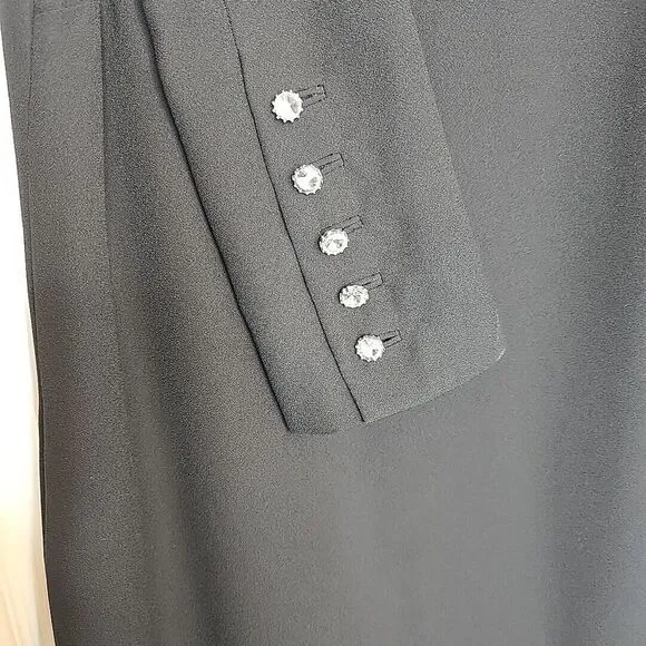 Talbots Size 6‎ Black Shift Dress Crepe Long Sleeve Crystal Jeweled Buttons Cuff