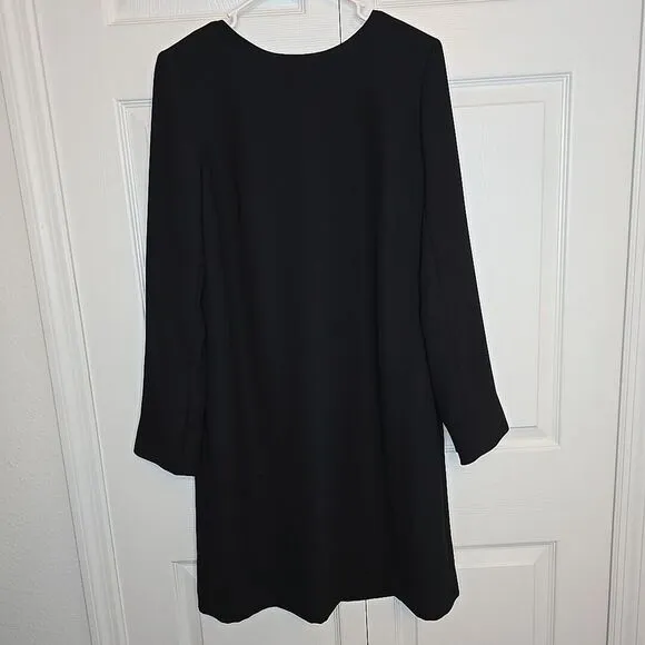 Talbots Size 6‎ Black Shift Dress Crepe Long Sleeve Crystal Jeweled Buttons Cuff