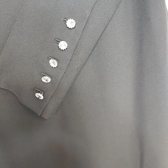 Talbots Size 6‎ Black Shift Dress Crepe Long Sleeve Crystal Jeweled Buttons Cuff