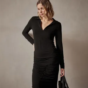 Tencel Cashmere Open Polo - Black
