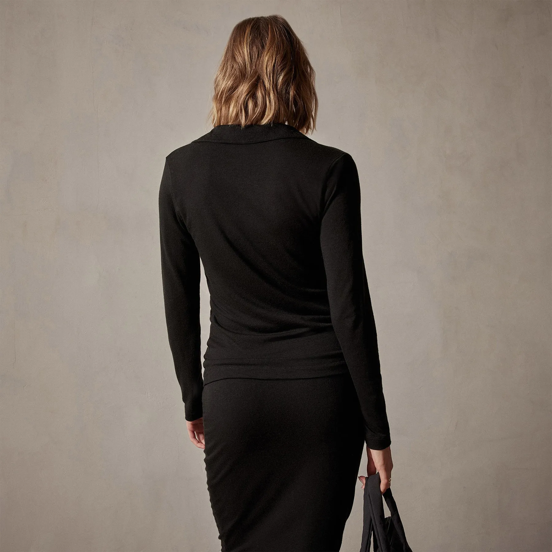 Tencel Cashmere Open Polo - Black
