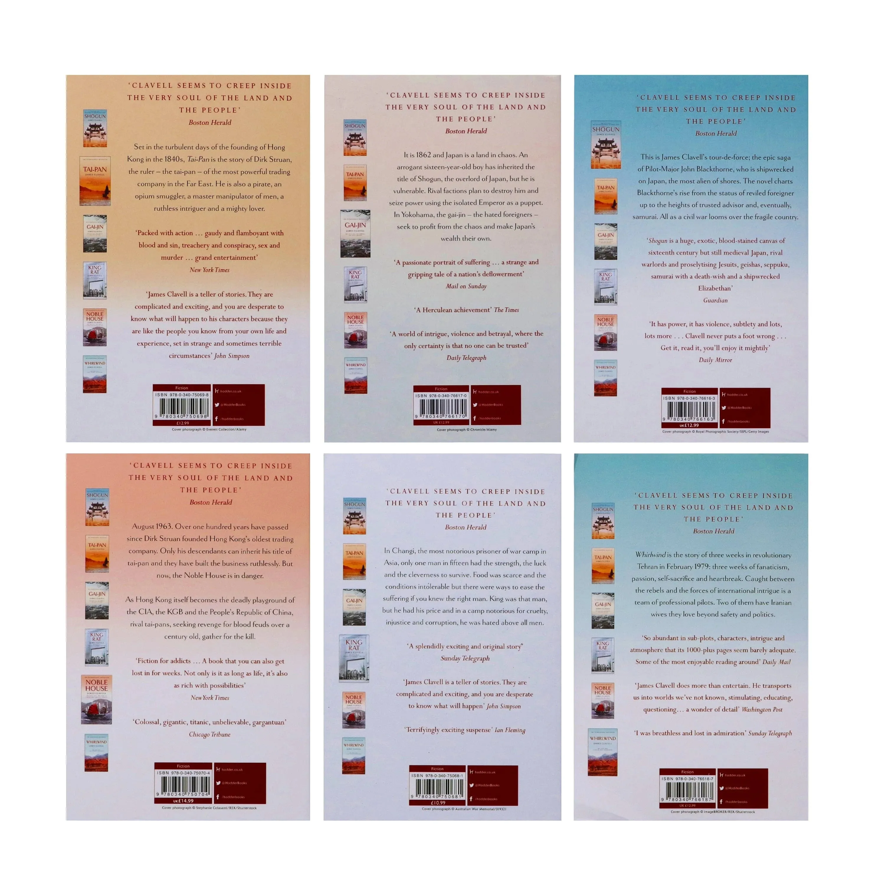 The Novels of Asian Saga Series 6 Books Collection Set By James Clavell(Shogun, Tai-Pan, Gai-Jin)
