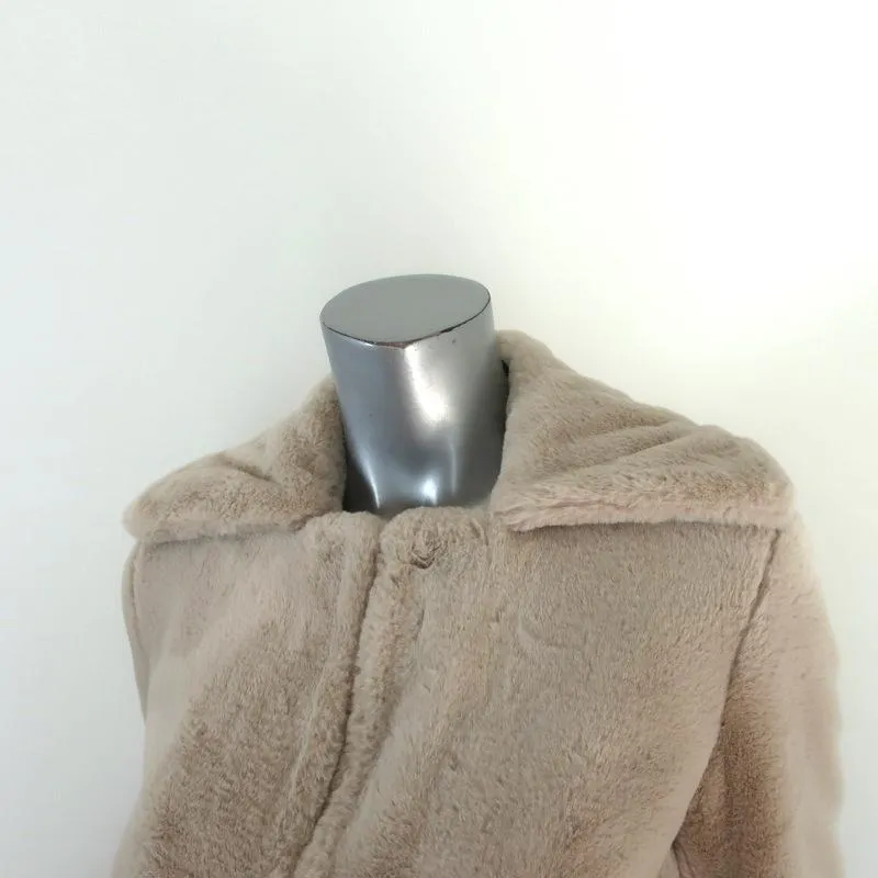 Theory Luxe Faux Rabbit Fur Jacket Sand Beige Size Petite