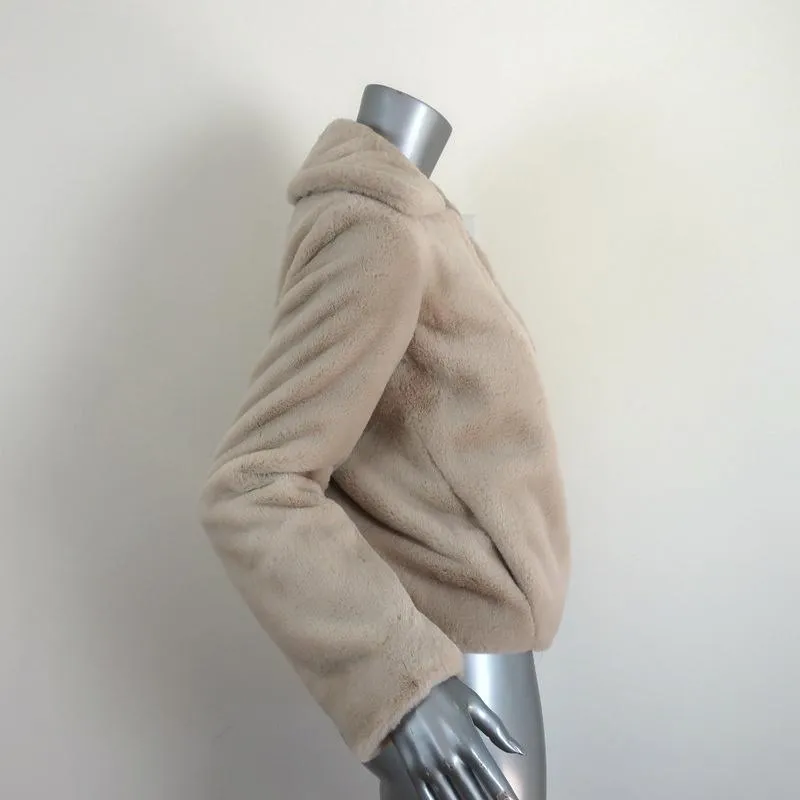 Theory Luxe Faux Rabbit Fur Jacket Sand Beige Size Petite