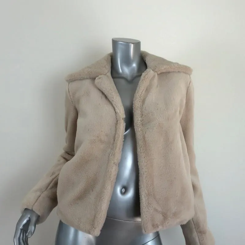 Theory Luxe Faux Rabbit Fur Jacket Sand Beige Size Petite