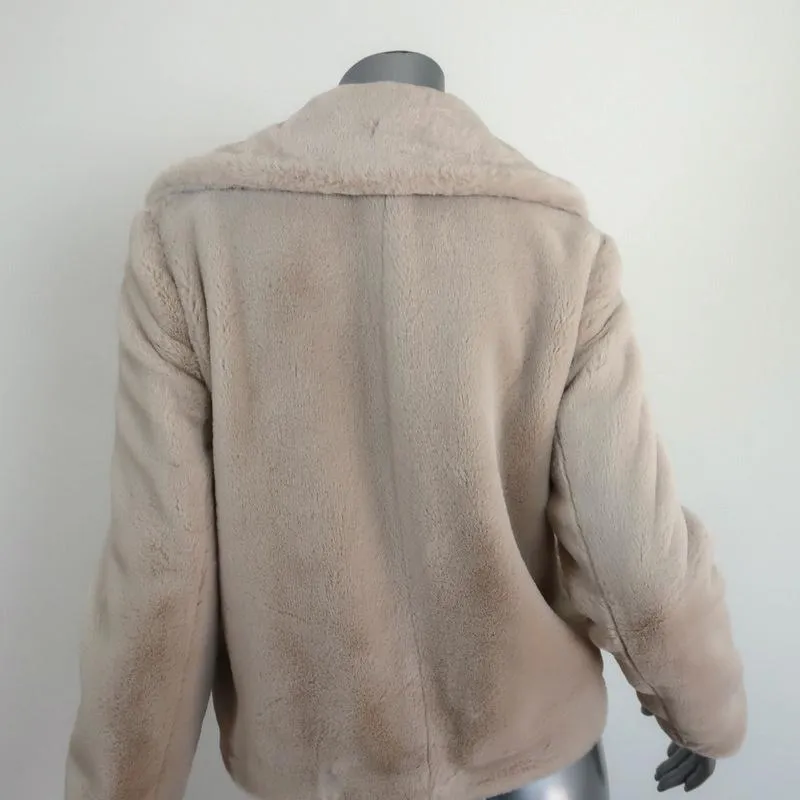 Theory Luxe Faux Rabbit Fur Jacket Sand Beige Size Petite