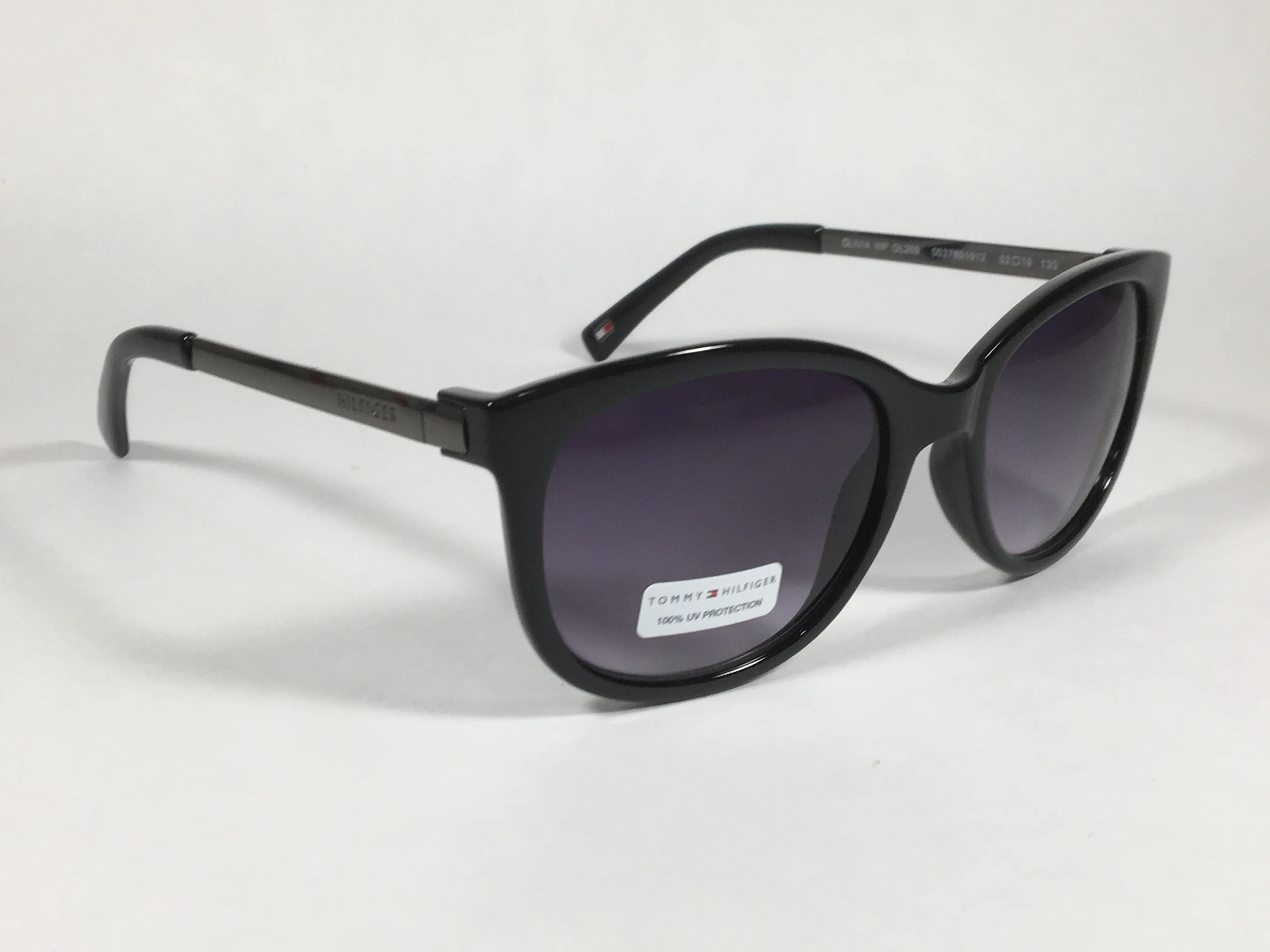 Tommy Hilfiger Olivia Square Sunglasses Shiny Black and Gunmetal Gray Frame Gray Gradient Lens OLIVIA WP OL269