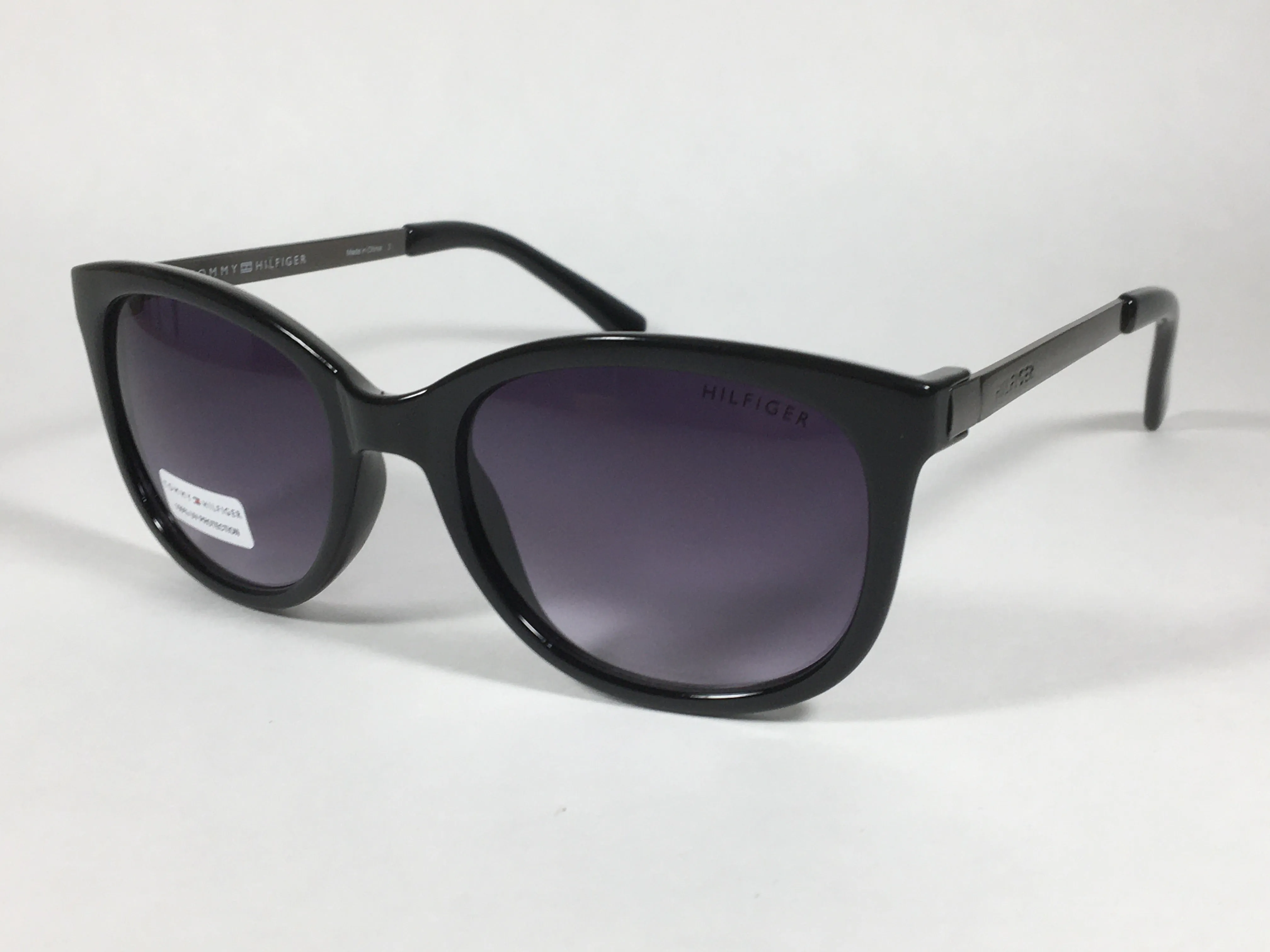 Tommy Hilfiger Olivia Square Sunglasses Shiny Black and Gunmetal Gray Frame Gray Gradient Lens OLIVIA WP OL269