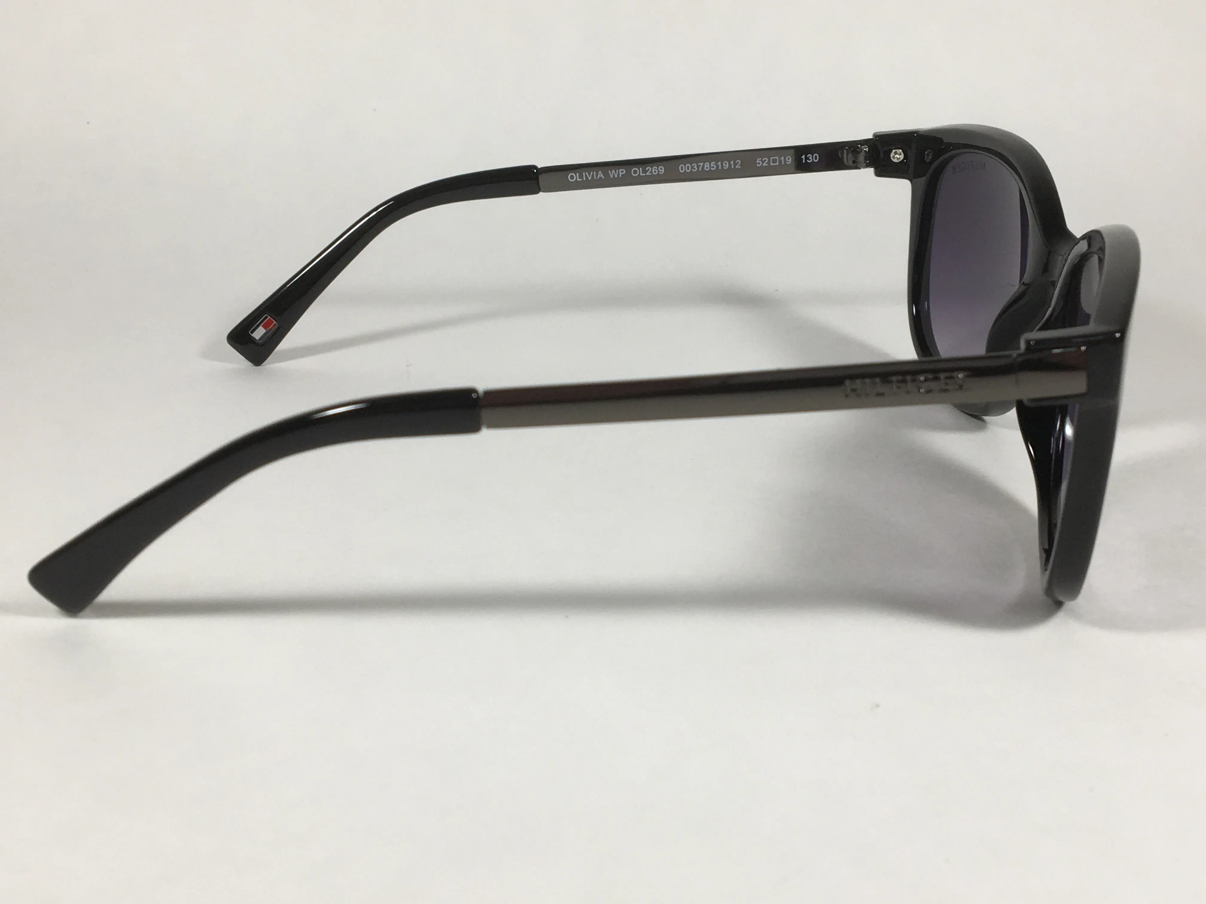 Tommy Hilfiger Olivia Square Sunglasses Shiny Black and Gunmetal Gray Frame Gray Gradient Lens OLIVIA WP OL269