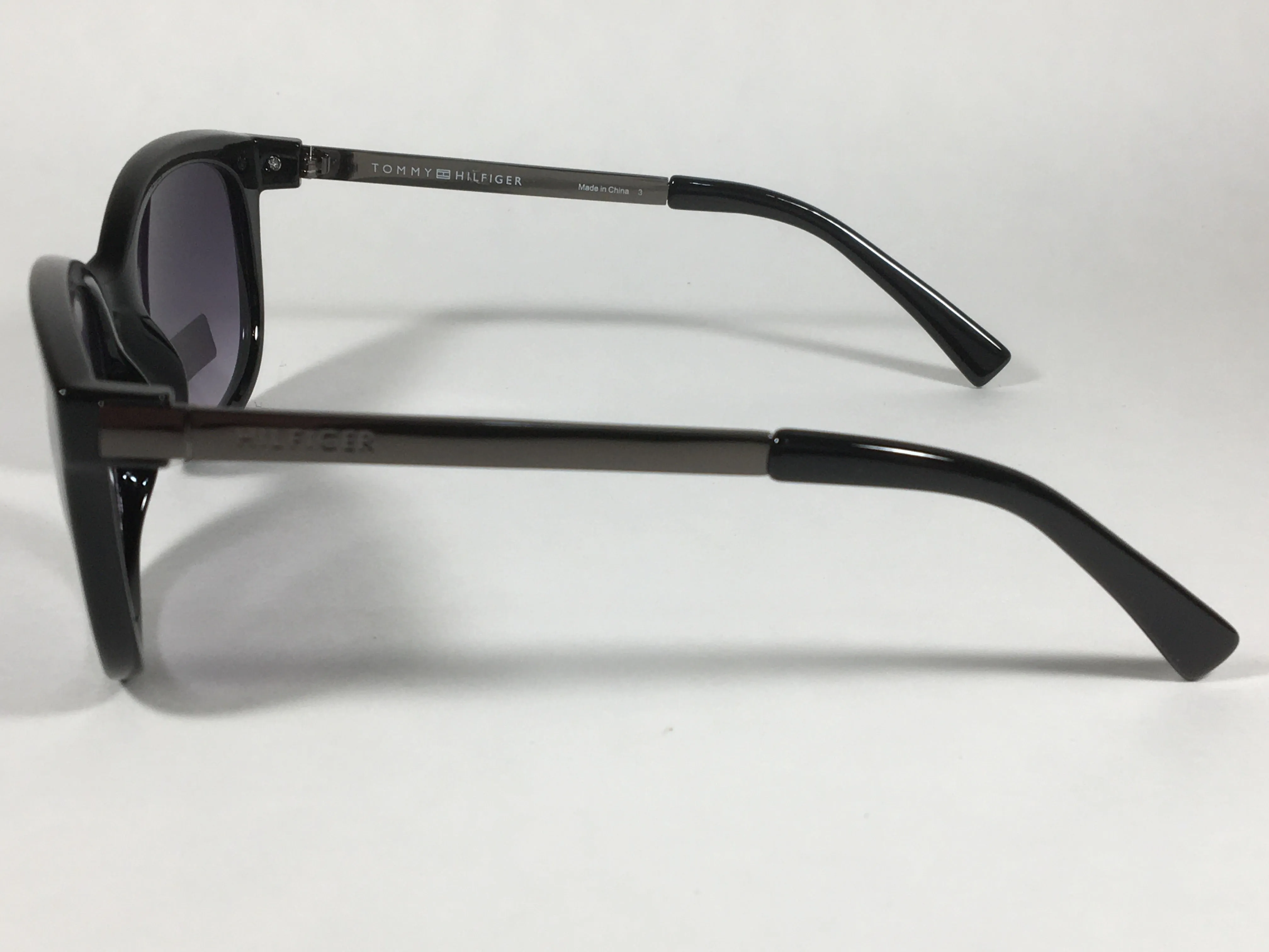 Tommy Hilfiger Olivia Square Sunglasses Shiny Black and Gunmetal Gray Frame Gray Gradient Lens OLIVIA WP OL269