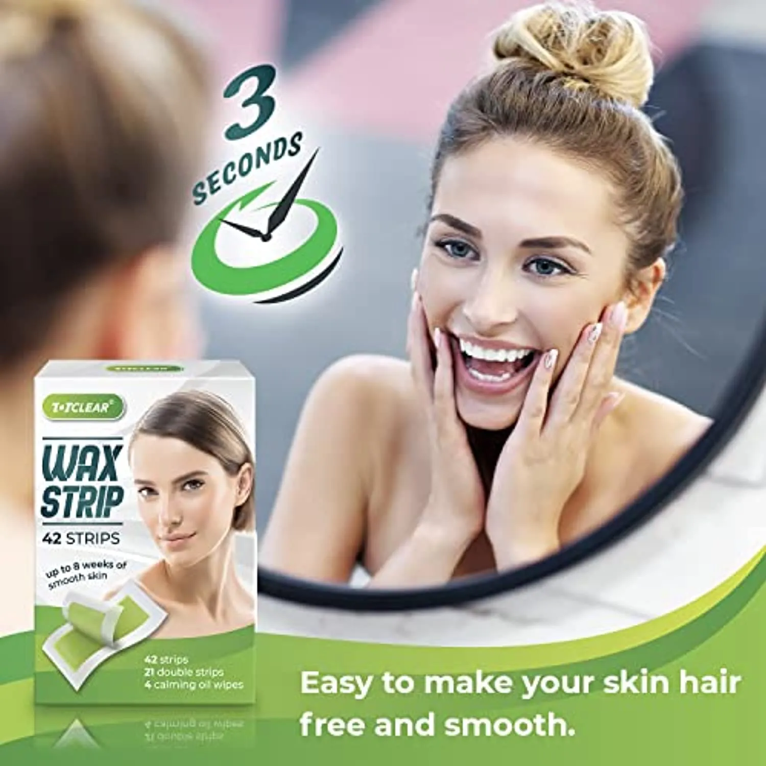 TOTCLEAR Facial Wax Strips, Bikini Hair Removal For Women At Home Waxing Kit with 42 Face Wax Strips and 4 Calming Oil Wipes, for All Skin Types, Hypoallergenic