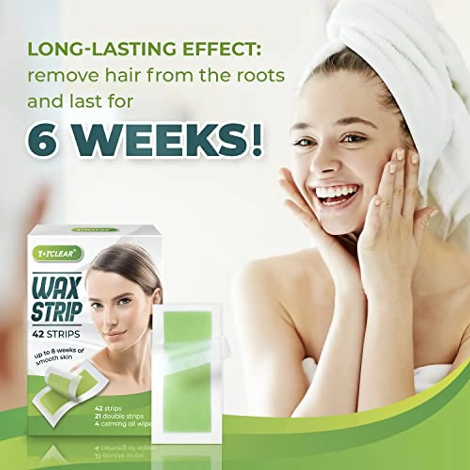 TOTCLEAR Facial Wax Strips, Bikini Hair Removal For Women At Home Waxing Kit with 42 Face Wax Strips and 4 Calming Oil Wipes, for All Skin Types, Hypoallergenic
