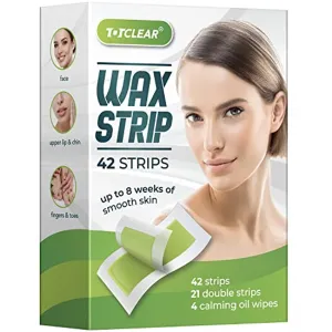 TOTCLEAR Facial Wax Strips, Bikini Hair Removal For Women At Home Waxing Kit with 42 Face Wax Strips and 4 Calming Oil Wipes, for All Skin Types, Hypoallergenic