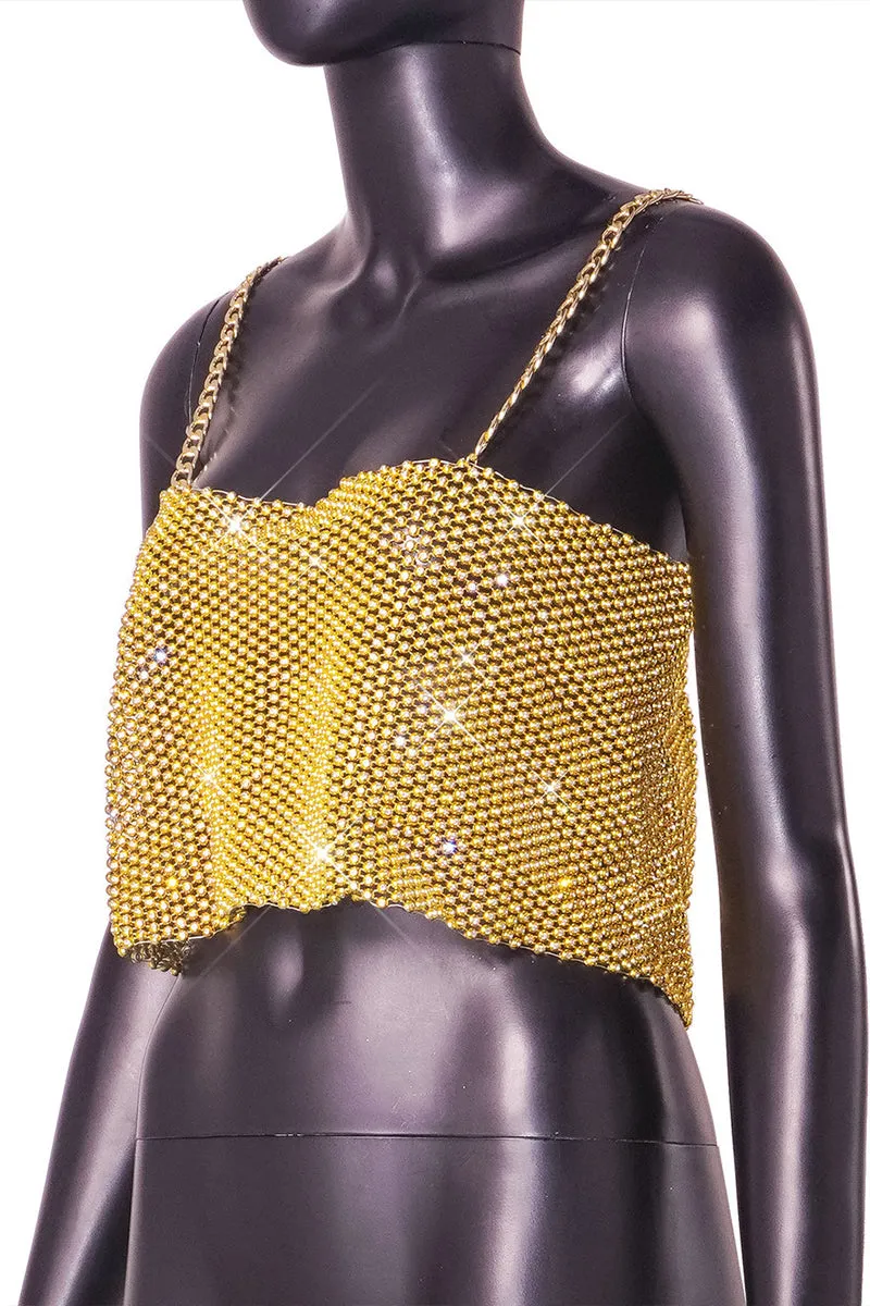 TR3021 Rhinestones Mesh Camis Tops