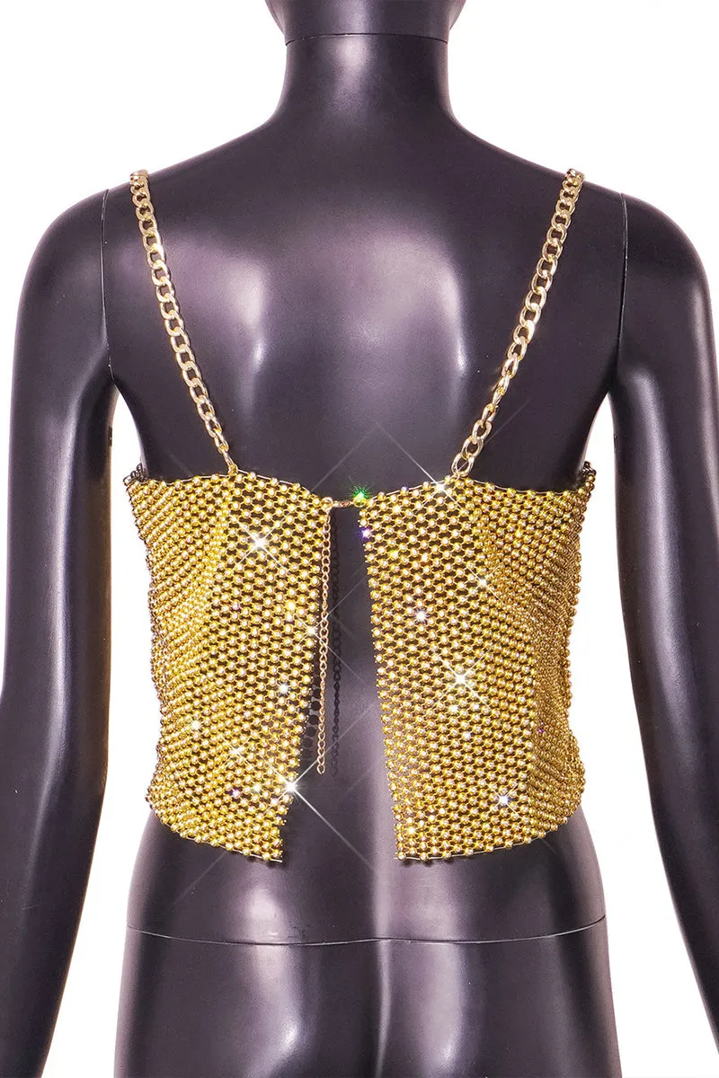 TR3021 Rhinestones Mesh Camis Tops