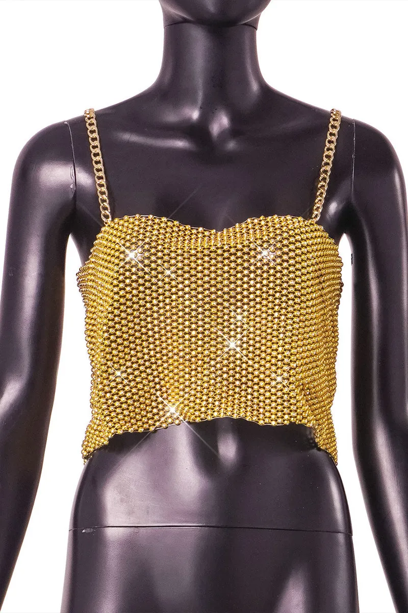 TR3021 Rhinestones Mesh Camis Tops
