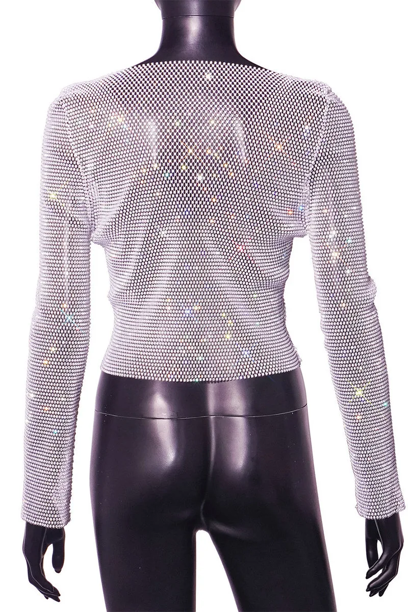TR3025 Fishnet Rhinestones Shirt Top
