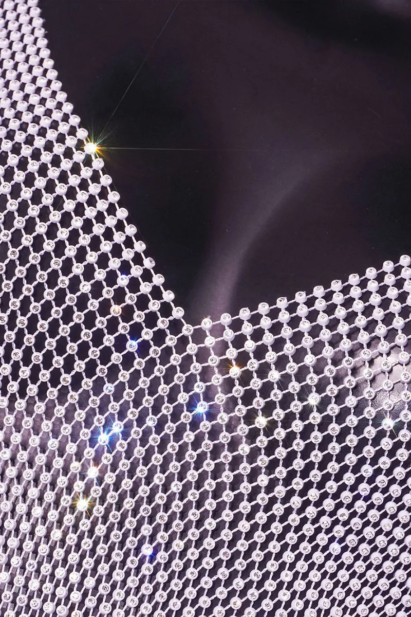 TR3025 Fishnet Rhinestones Shirt Top