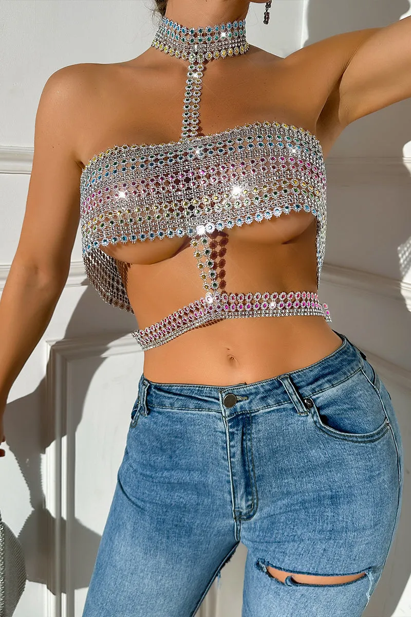 TR3027 Rhinestoens Choker Top
