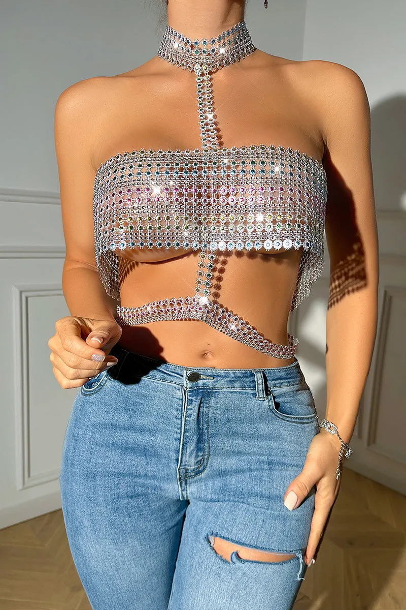 TR3027 Rhinestoens Choker Top